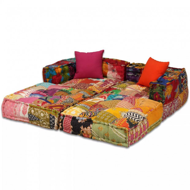 2-seater Modular Sofa Bed Fabric Patchwork Image 3