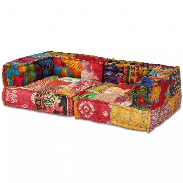 2-seater Modular Sofa Bed Fabric Patchwork Image 4