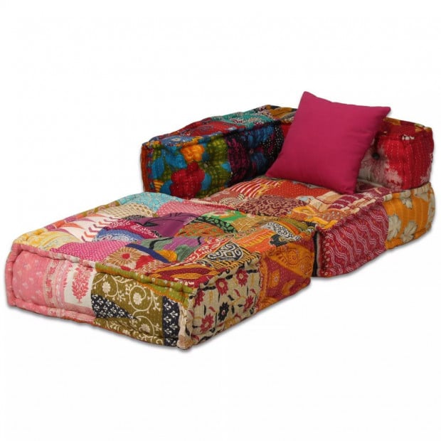 2-seater Modular Sofa Bed Fabric Patchwork Image 5