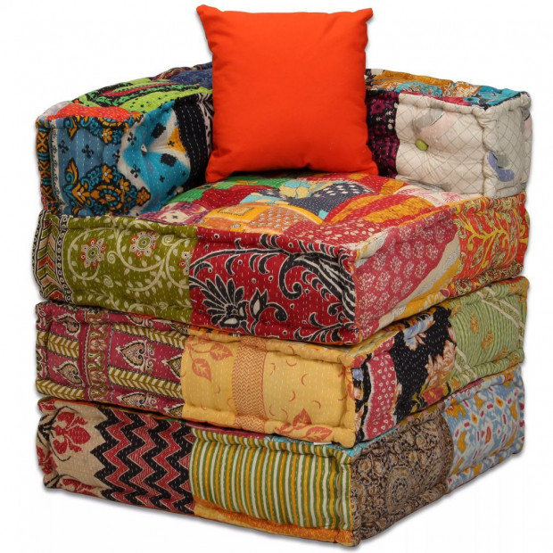 2-seater Modular Sofa Bed Fabric Patchwork Image 7