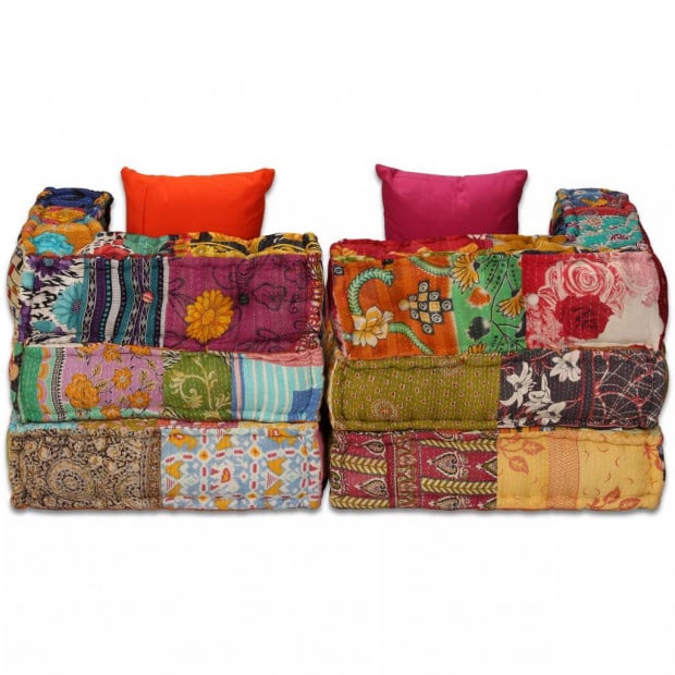 2-seater Modular Sofa Bed Fabric Patchwork Image 8