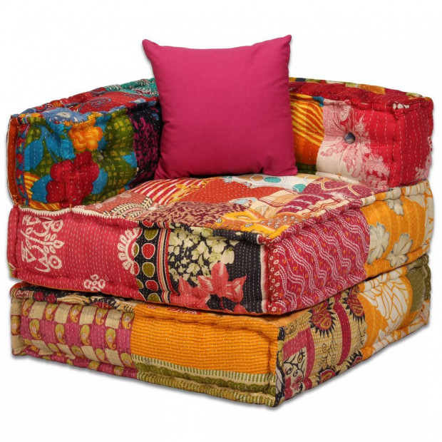 2-seater Modular Sofa Bed Fabric Patchwork Image 9