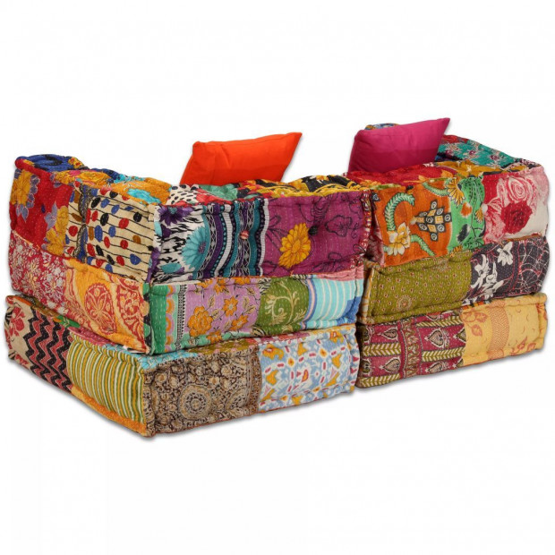 2-seater Modular Sofa Bed Fabric Patchwork Image 10