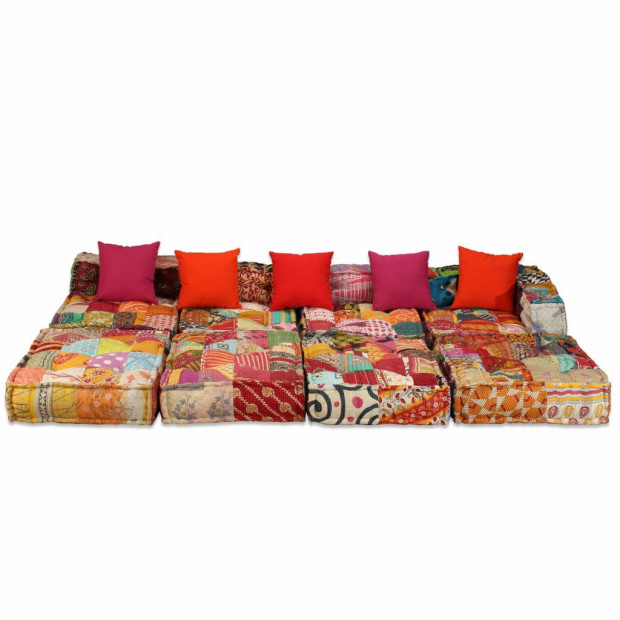 4-seater Modular Sofa Bed Fabric Patchwork Image 3