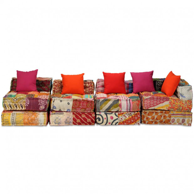4-seater Modular Sofa Bed Fabric Patchwork Image 4
