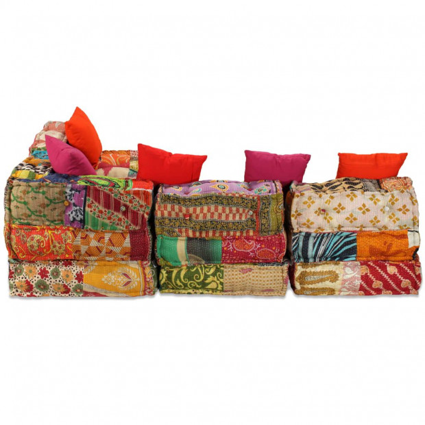 4-seater Modular Sofa Bed Fabric Patchwork Image 7