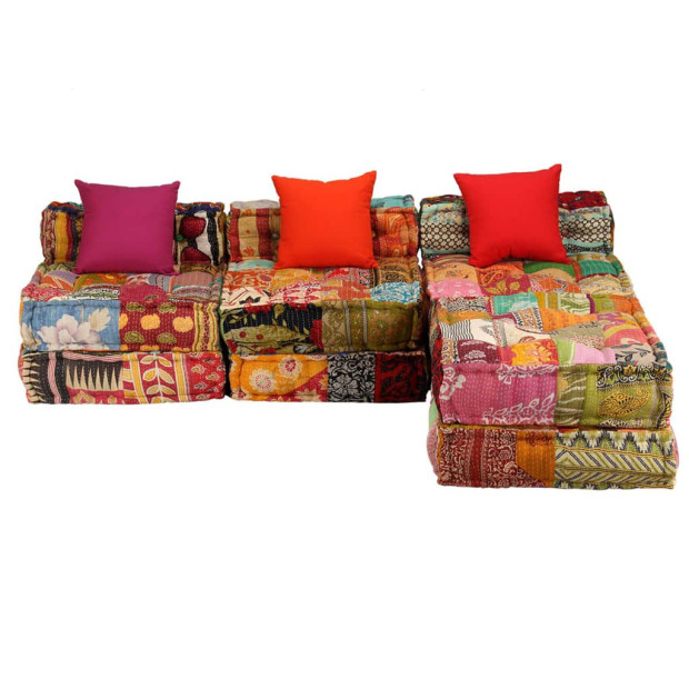 3-seater Modular Pouffe Patchwork Fabric Image 11