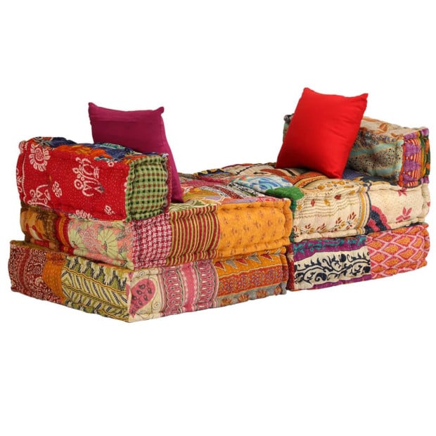 3-seater Modular Pouffe Patchwork Fabric Image 4