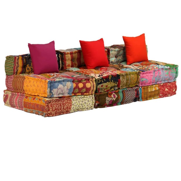 3-seater Modular Pouffe Patchwork Fabric Image 6