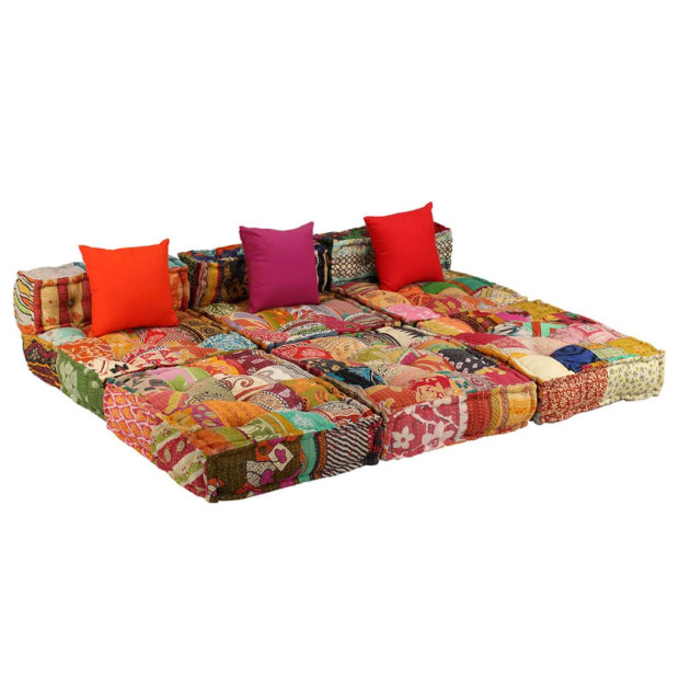 3-seater Modular Pouffe Patchwork Fabric Image 8