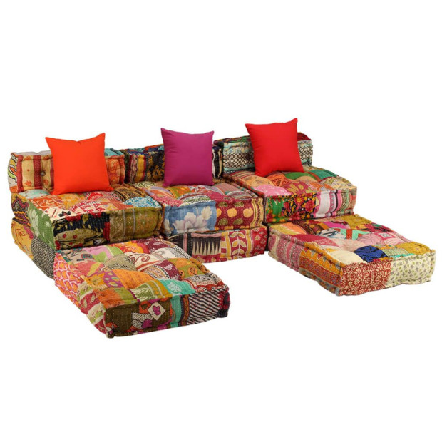 3-seater Modular Pouffe Patchwork Fabric Image 9