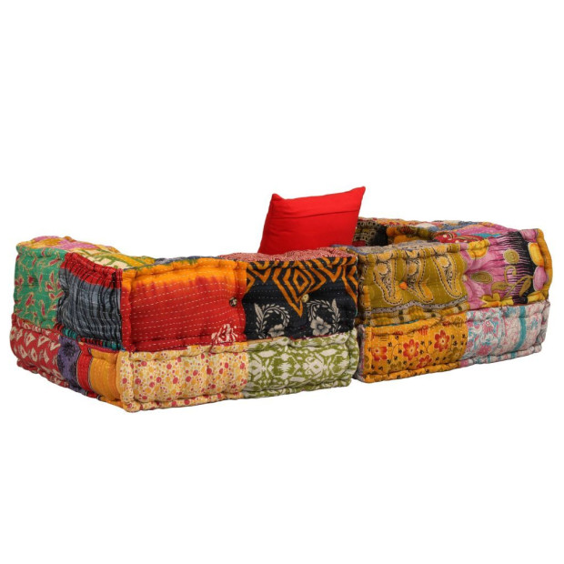 2-seater Modular Pouffe Patchwork Fabric Image 4