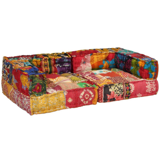 2-seater Modular Pouffe Patchwork Fabric Image 5