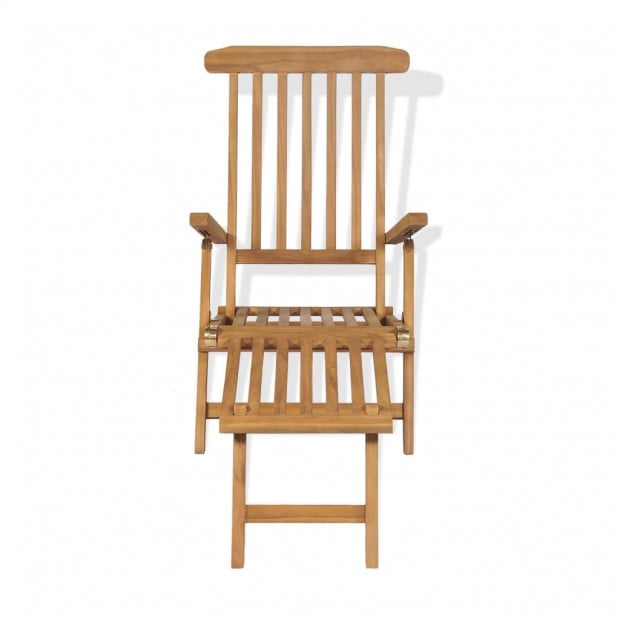Deck Chair With Footrest Solid Teak Wood Image 2