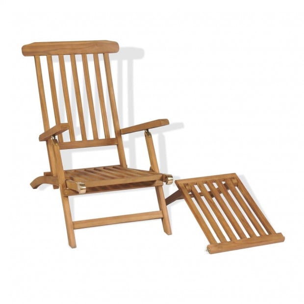 Deck Chair With Footrest Solid Teak Wood Image 6