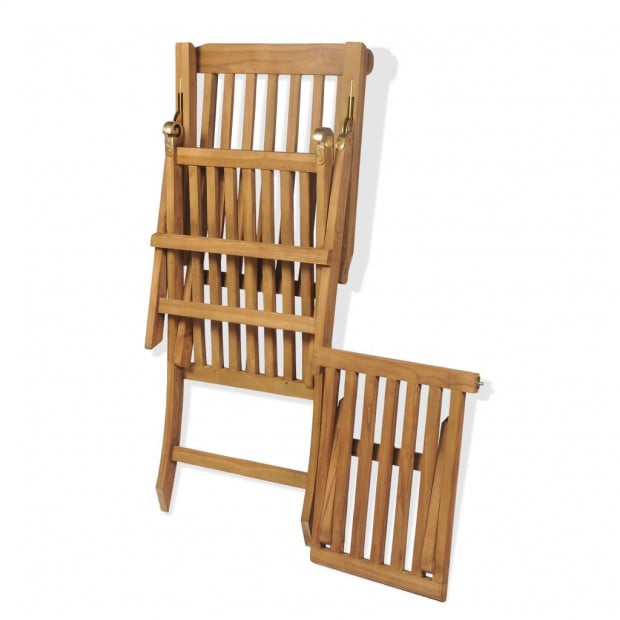 Deck Chair With Footrest Solid Teak Wood Image 7