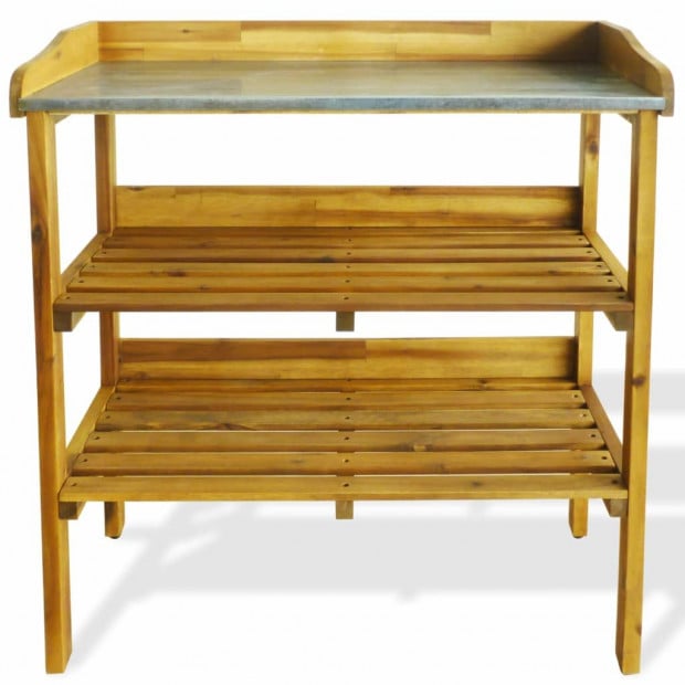 Potting Bench With 2 Shelves Solid Acacia Wood And Zinc Image 2
