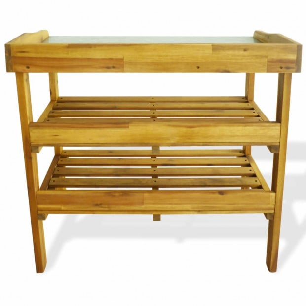 Potting Bench With 2 Shelves Solid Acacia Wood And Zinc Image 4