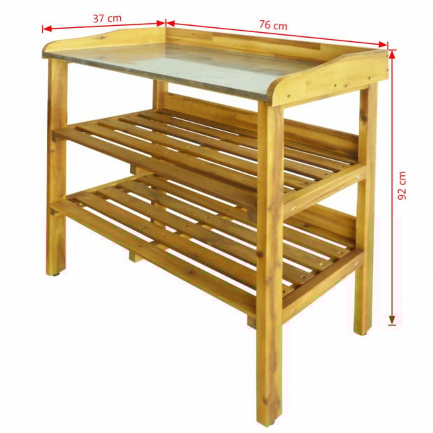Potting Bench With 2 Shelves Solid Acacia Wood And Zinc Image 6