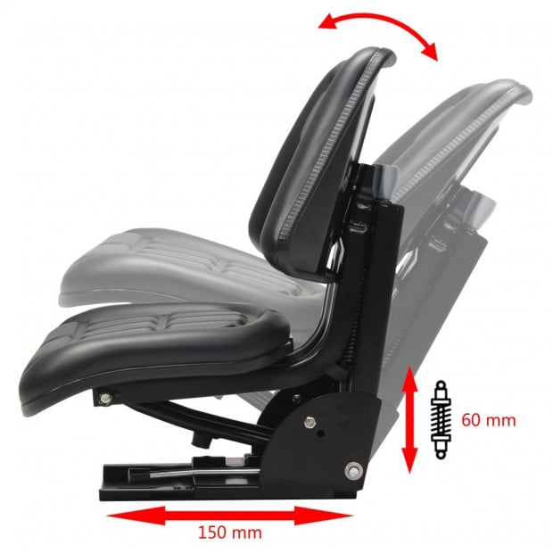 Tractor Seat With Suspension Steel frame Black Image 7