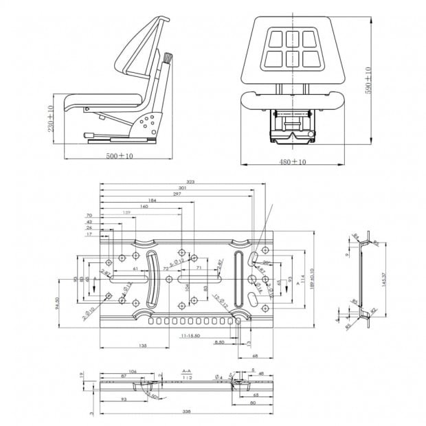 Tractor Seat With Suspension Steel frame Black Image 8