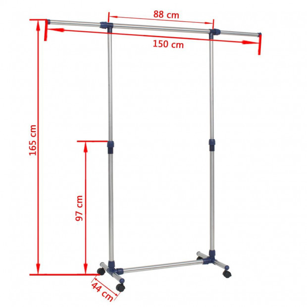 Adjustable Clothes Rack Stainless Steel 165x44x150 Cm Silver Image 8