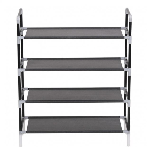 Shoe Rack With 4 Shelves Metal And Non-woven Fabric Black Image 3