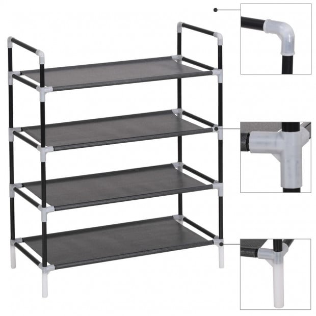 Shoe Rack With 4 Shelves Metal And Non-woven Fabric Black Image 4