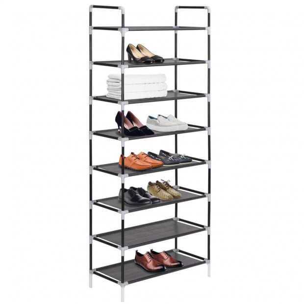 Shoe Rack With 8 Shelves Metal And Non-woven Fabric Black Image 2
