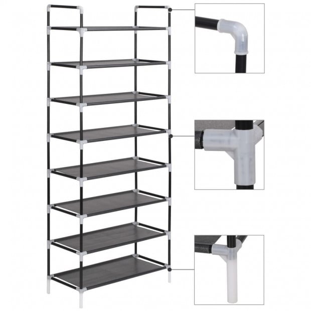 Shoe Rack With 8 Shelves Metal And Non-woven Fabric Black Image 4