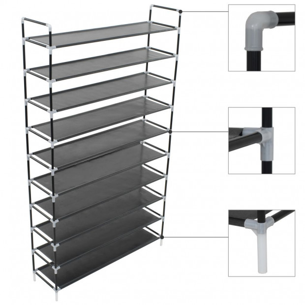 Shoe Rack With 10 Shelves Metal And Non-woven Fabric Black Image 3