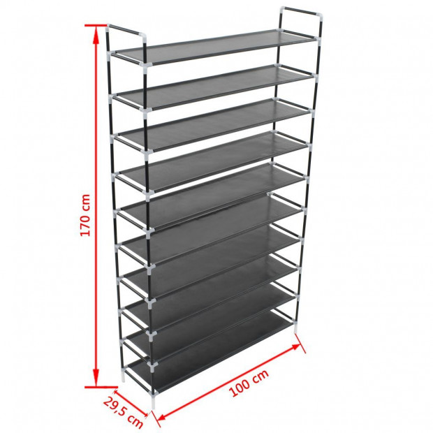 Shoe Rack With 10 Shelves Metal And Non-woven Fabric Black Image 6