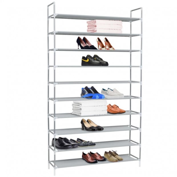 Shoe Rack With 10 Shelves Metal And Non-woven Fabric Silver Image 2