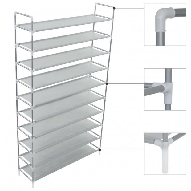 Shoe Rack With 10 Shelves Metal And Non-woven Fabric Silver Image 3