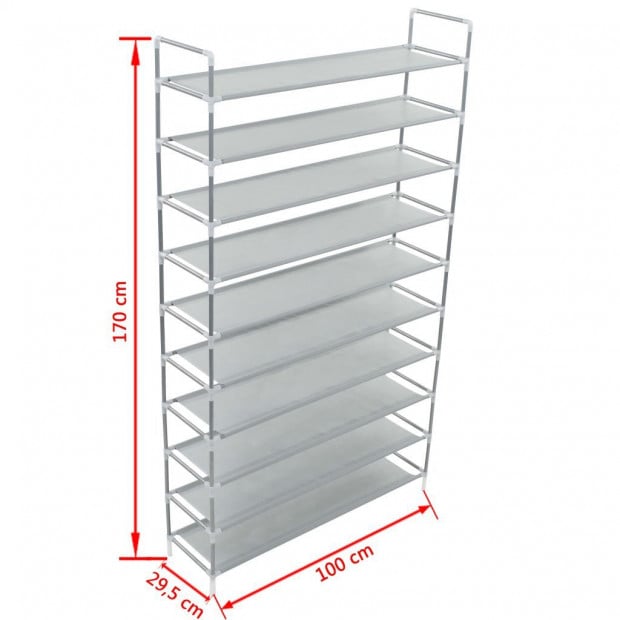 Shoe Rack With 10 Shelves Metal And Non-woven Fabric Silver Image 6