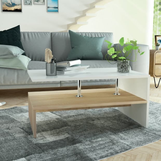 Coffee Table Chipboard 90x59x42 Cm Oak And White Image 2
