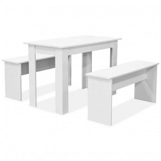 Dining Table And Benches 3 Pieces Chipboard White
