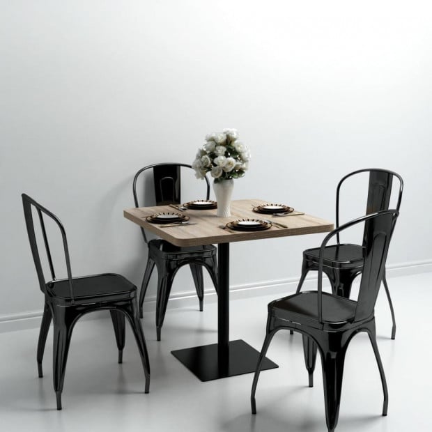 Bistro Table Mdf And Steel Square 80x80x75 Cm Oak Colour Image 2