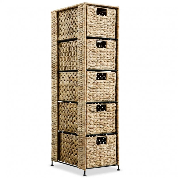 Storage Unit With 5 Baskets 25.5 x 37 x 100cm Water Hyacinth Image 4