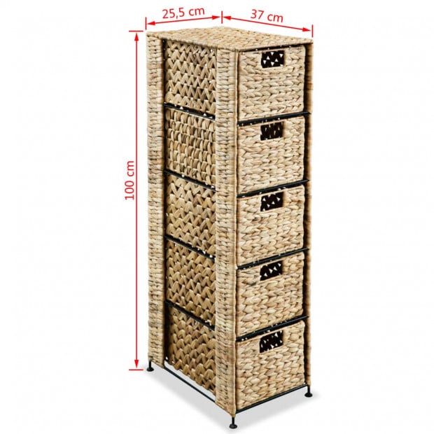 Storage Unit With 5 Baskets 25.5 x 37 x 100cm Water Hyacinth Image 7