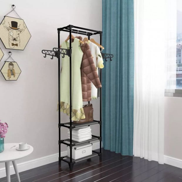 Clothes Rack Steel And Non-woven Fabric 55x28.5x175 Cm Black Image 3