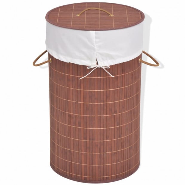 Bamboo Laundry Bin Round Brown 35 x 60 cm