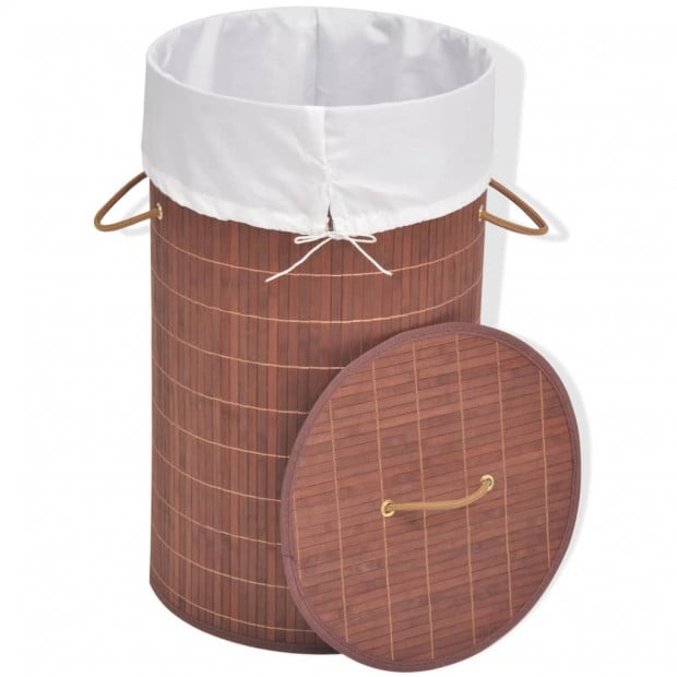 Bamboo Laundry Bin Round Brown 35 x 60 cm Image 3