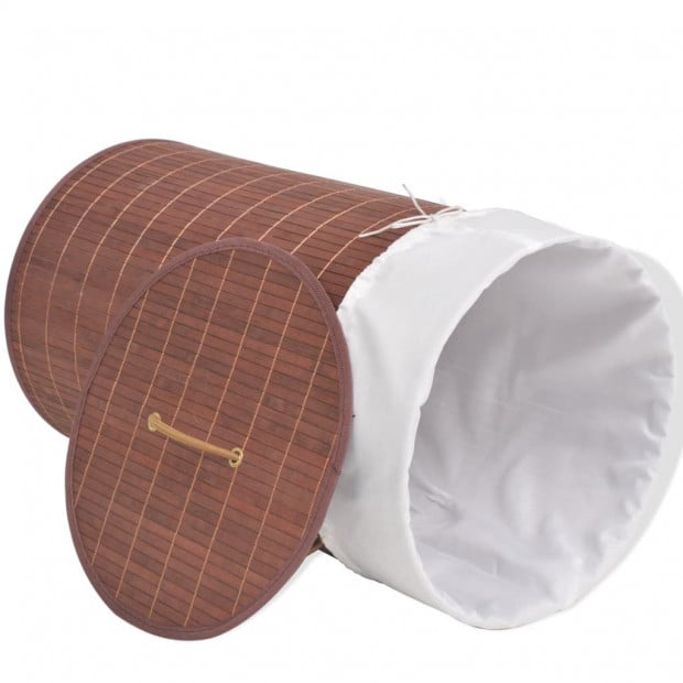Bamboo Laundry Bin Round Brown 35 x 60 cm Image 4