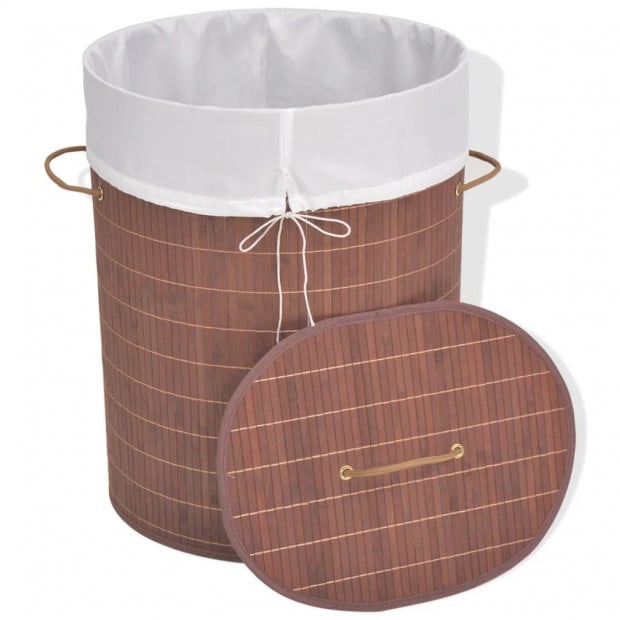 Bamboo Laundry Bin Oval Brown Image 4