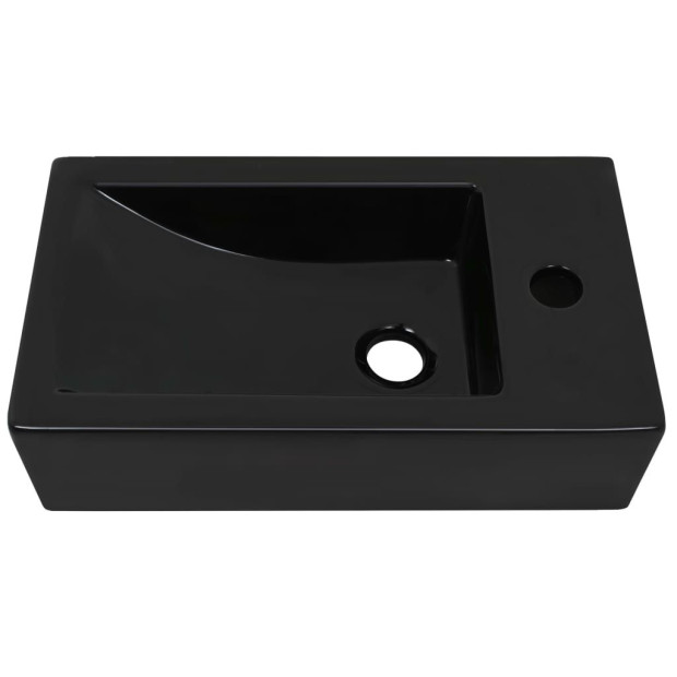 Basin With Faucet Hole Rectangular Ceramic Black 46x25.5x12 Cm Image 3
