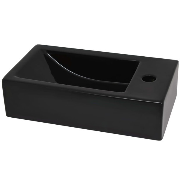 Basin With Faucet Hole Rectangular Ceramic Black 46x25.5x12 Cm Image 4