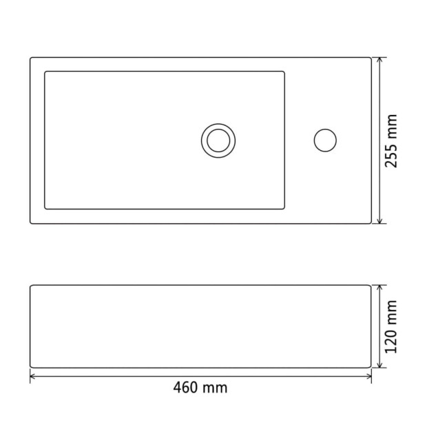 Basin With Faucet Hole Rectangular Ceramic Black 46x25.5x12 Cm Image 6