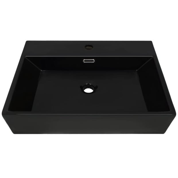Basin With Faucet Hole Ceramic Black 60.5x42.5x14.5 Cm Image 3