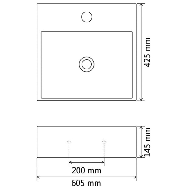 Basin With Faucet Hole Ceramic Black 60.5x42.5x14.5 Cm Image 5